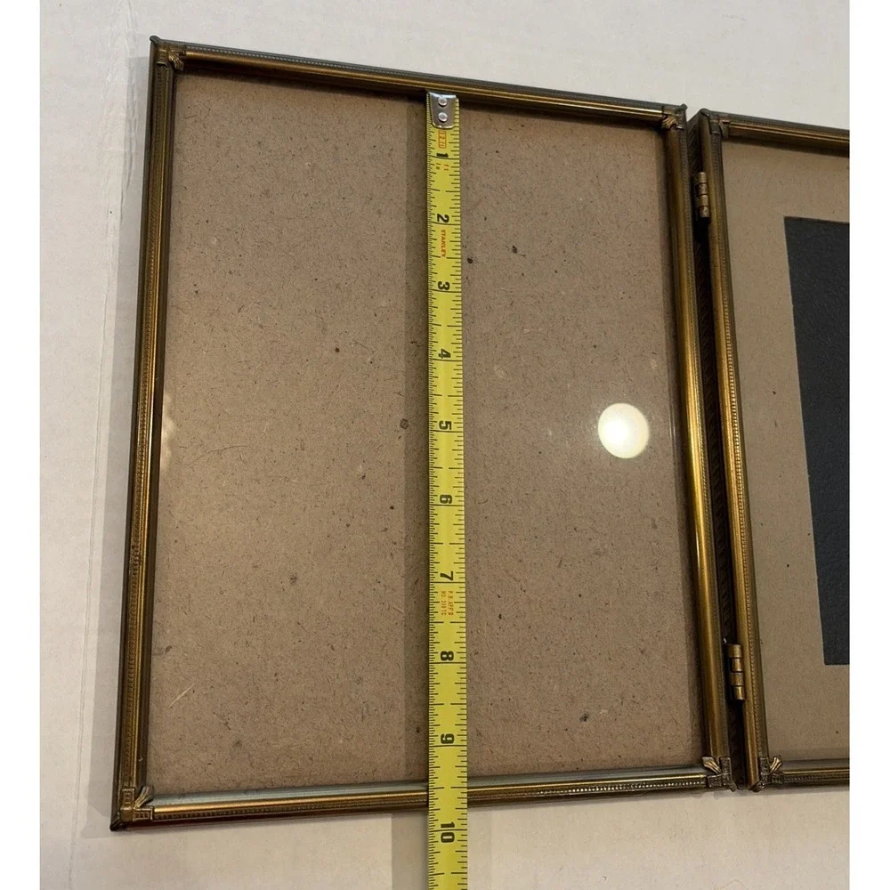 Vintage Gold Tone Bifold Hinged Double Picture Frame Art Deco 8x10